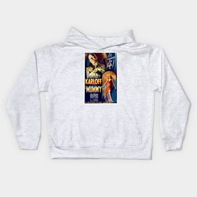 KARLOFF THE MUMMY 1932 Horror Terror Retro Movie Kids Hoodie by vintageposters